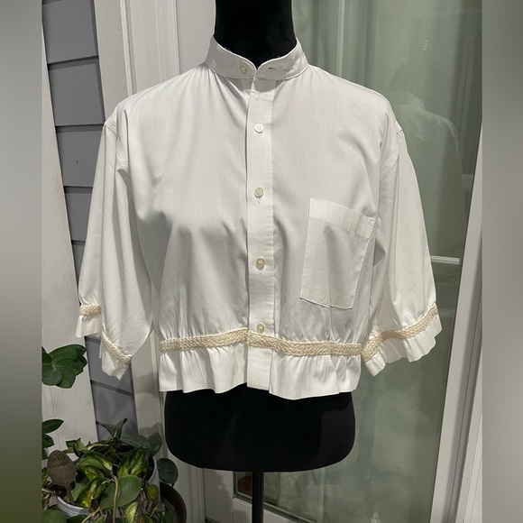 Gant button-down cropped blouse Size S oversized short sleeves White w/trim - Picture 1 of 8